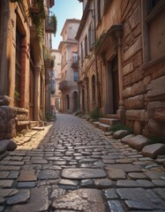 Obraz premium Ancient Roman architecture lines narrow cobblestone street , streets, Italy