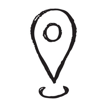 Hand drawn map pin Map marker pointer sign GPS and mapping tools Location pin symbol Pinpoint clipart in doodle style Single element for web, design