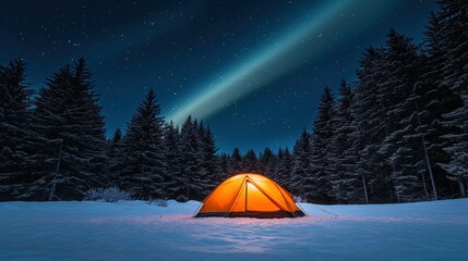 Snowy Night Camping Under Stars