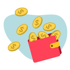 Money and Wallet with Gold Coins Illustration