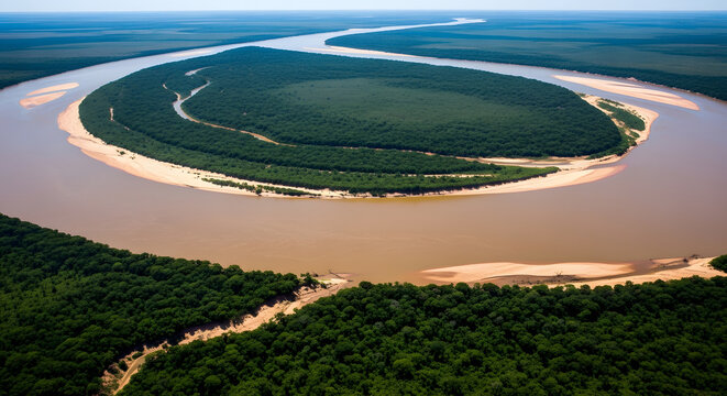 Aerial View of the Paran River Curve with Dense Green Forest in