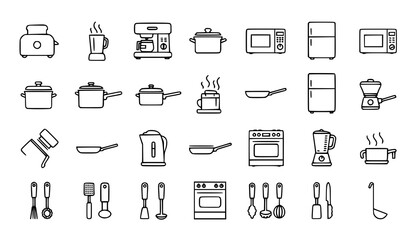 Black Silhouette Kitchen Appliances Vector Icons &ndash; Cooking & Home Tools Collection