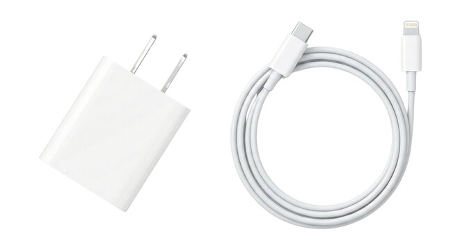 White USB-C Power Adapter and Lightning Cable for iPhone/iPad