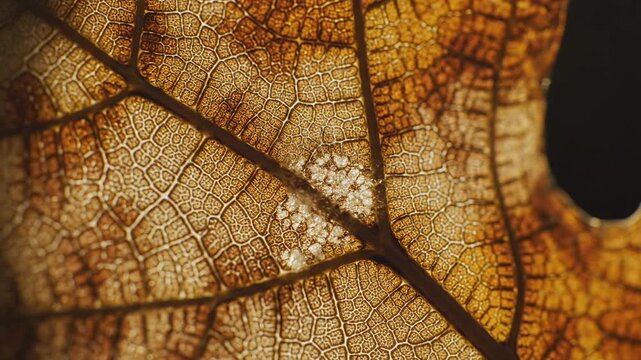 Close-up of a dry brown leaf with visible veins and texture.