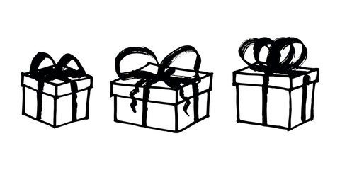 Set of hand drawn present box with ribbons Birthday present clipart Christmas gift Holiday doodle For design, print, web, decor, greeting card, sale © Daria Shane