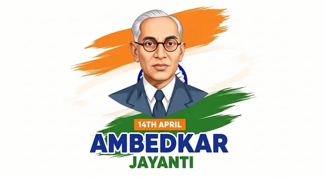 Dr B R Ambedkar Jayanti 14th April Poster with Indian Tricolor Brush Stroke Background