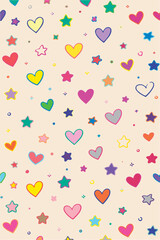 A stylish vector background pattern combining hearts and stars in an abstract arrangement, capturing energy, balance, and visual rhythm.