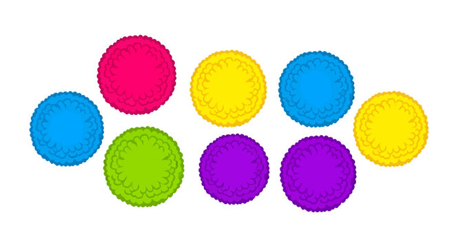 Colorful pom poms image, vector illustration, graphic design, festive decoration, party background