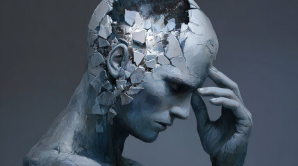 Surreal painting of broken man , emotion depression sad alone and sorrow concept. portrait artwork, psychology illustration