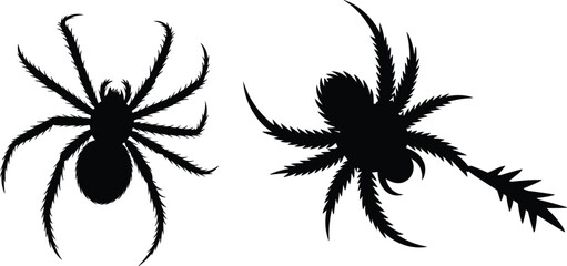 Spider silhouette set illustration, scary black arachnid designs, creepy insect shapes, horror tattoo logo elements isolated on white background © Noman Art