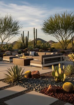 Desert Oasis - Outdoor Living Space with Fire Pit and Native Plants.