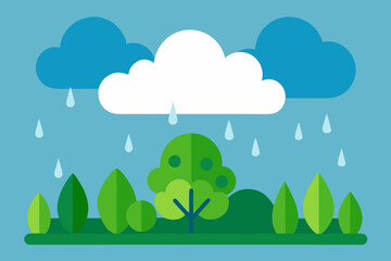 Obraz premium Summer Rainstorm Landscape with Fresh Green Plants and Light Drizzle