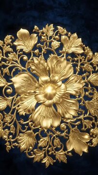 Golden Floral Ornament Loop Elegant Dark Blue Background