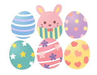 星やハートの模様を描いたイースターエッグとイースターバニー