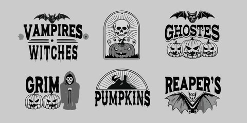 Fototapeta premium Halloween themed emblems featuring spooky creatures and gothic designs