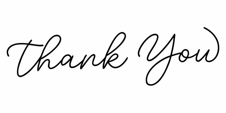 Elegant cursive handwriting spells out the phrase thank you