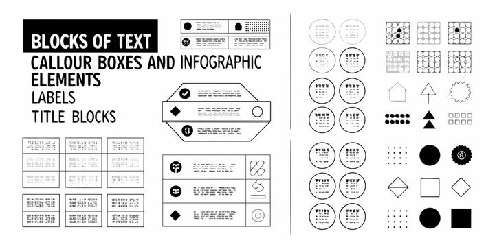 Collection of graphic elements text blocks callouts and infographic shapes