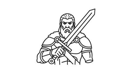 Fototapeta premium Warrior King with Sword, Medieval Knight Illustration, Fantasy Hero, Strong Man