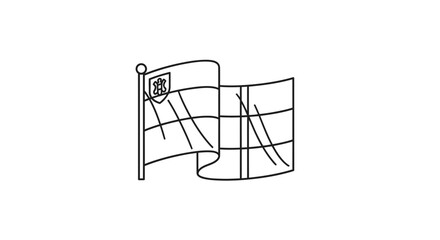 Waving flag icon with coat of arms, simple outline drawing, vector illustration