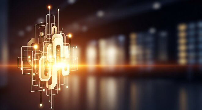 Futuristic innovation in artificial intelligence technology transforming digital technology with glowing lock icons