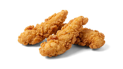 crispy golden brown fried chicken tenders with a seasoned breading, isolated on a transparent background, perfect for graphic design and web use. © Sarah