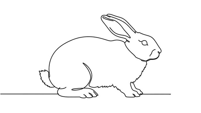 A minimalist continuous line drawing captures the elegant form of a rabbit.