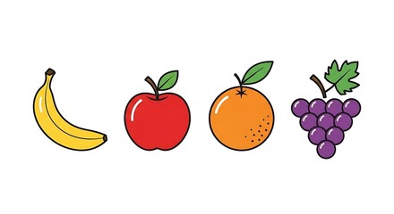 Colorful Fruits Set on White Background.