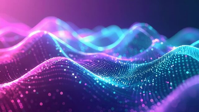 Abstract Digital Wave Pattern with Glowing Neon Particles Background