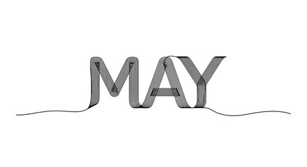 Fototapeta premium Elegant May Typography with Flowing Ribbon Design on White Background