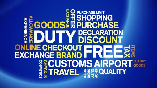Duty Free animated word cloud-text design animation tag kinetic typography seamless loop.