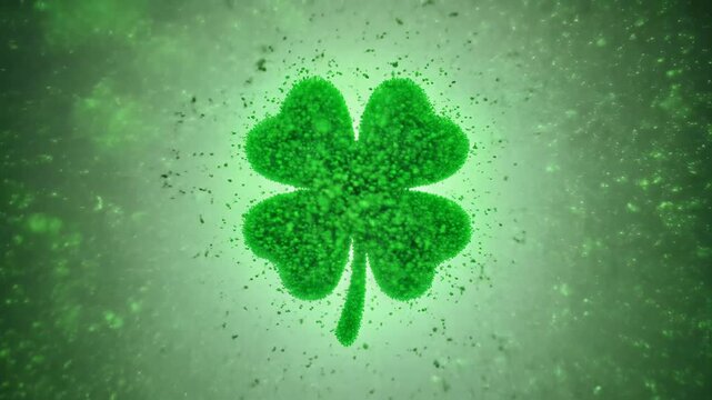 Leprechaun's lucky four-leaf clover shines bright green on st. patrick's day