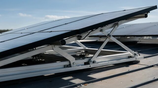 Medium shot showcasing tilt bracket installation on rooftop solar panels highlighting angled mounts designed to maximize sun exposure and energy capture.