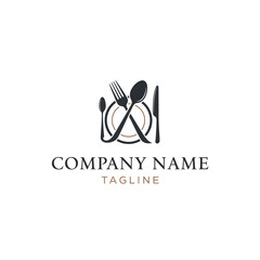 Fototapeta premium Restaurant Logo with Utensils and Plate.