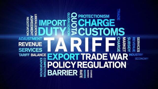 Tariff animated word cloud-text design animation tag kinetic typography seamless loop.