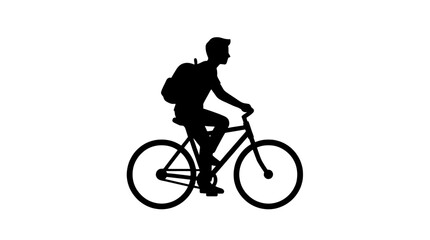 Obraz premium A silhouette of a person riding a bicycle with a backpack