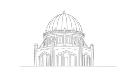 Fototapeta premium Architectural Drawing of a Grand Dome Building with Arches and Columns