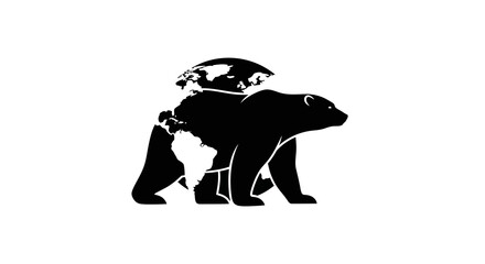 Obraz premium Black silhouette of a polar bear standing on ice with a globe on its back, symbolizing Polar Bears International on polar bear day.