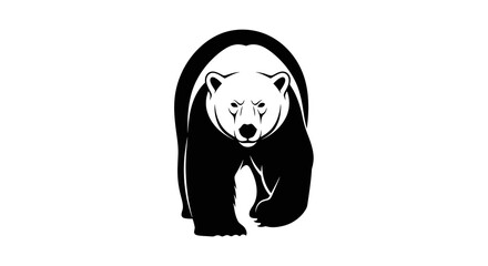 Fototapeta premium Black silhouette illustration of a polar bear character for Polar Bear Day or International events with snow and iceberg elements on a white background.