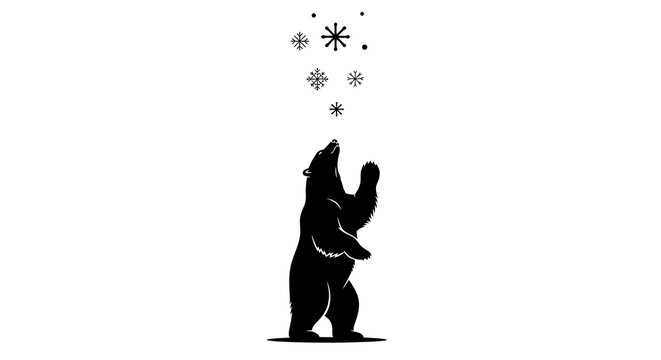 Black silhouette of a polar bear standing on its hind legs, surrounded by snowflakes and stars on a white background, celebrating Polar Bear Day with an international design event theme.