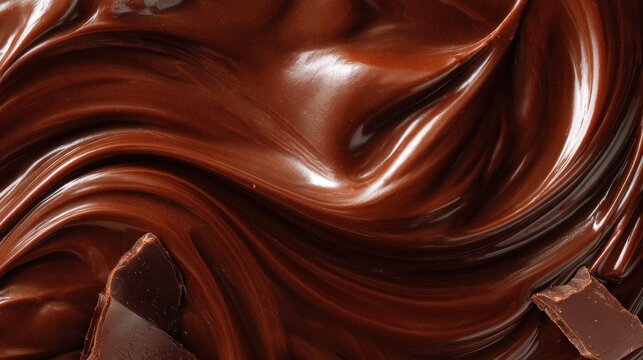 Melted chocolate with chunks of chocolate on top.