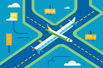 Aerial Airport Runways Map-Style Vector