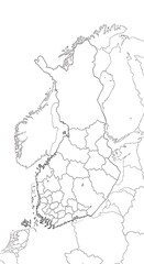 Detailed map of Scandinavia and Finland showcasing regional borders.
