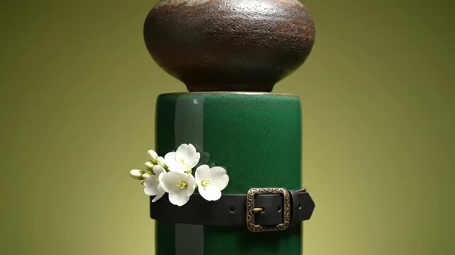 Perfume Bottle with White Flowers Decoration.
