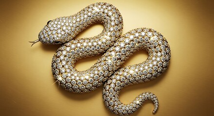 Fototapeta premium Detailed Snake Sculpture with Intricate Scale Design on Gold Background.