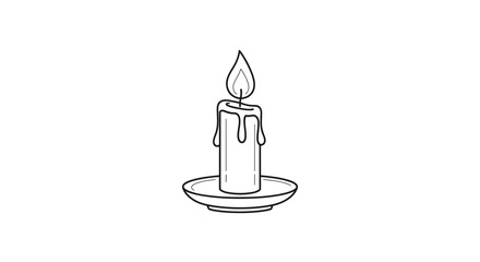 Fototapeta premium Simple Line Art Candle Burning on a Saucer