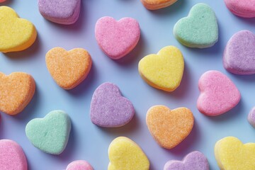 Obraz premium Sweetheart Candy Hearts: A charming display of colorful candy hearts arranged in a delightful pattern, evoking feelings of affection and sweetness. 