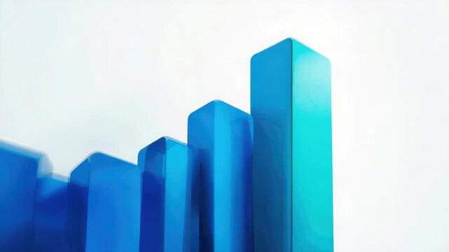 Abstract blue bar graph rising toward right with glossy rounded columns showing growth