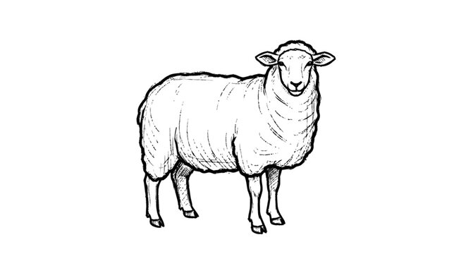 Simple Line Drawing of Sheep Standing.