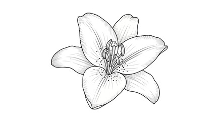 Obraz premium Elegant Lily Flower Drawing, Black and White Botanical Illustration, Hand-Drawn Floral Art