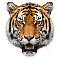 Obraz premium Fierce tiger head roaring, isolated on a white background